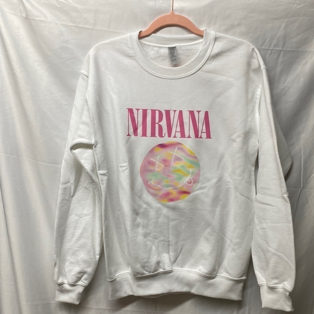 Nirvana Smile Overdyed Sweatshirt white with pink medium